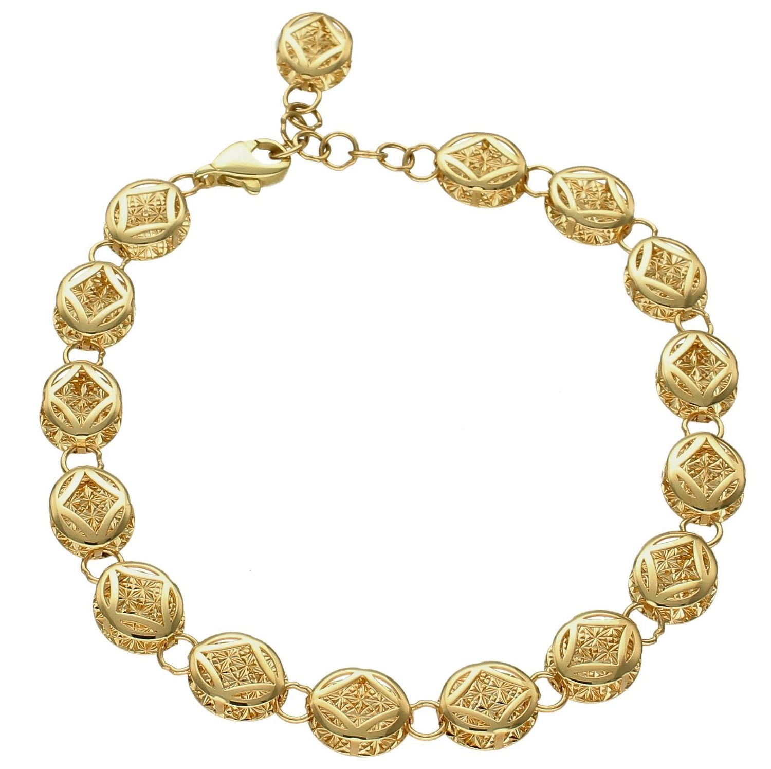 Złota bransoletka damska 375 ażurowe kółeczka BR 5276A 375. Złota bransoletka damska. Damska bransoletka złota próby 375. Bransoletka złota idealna na prezent dla kobiety.  (2).jpg